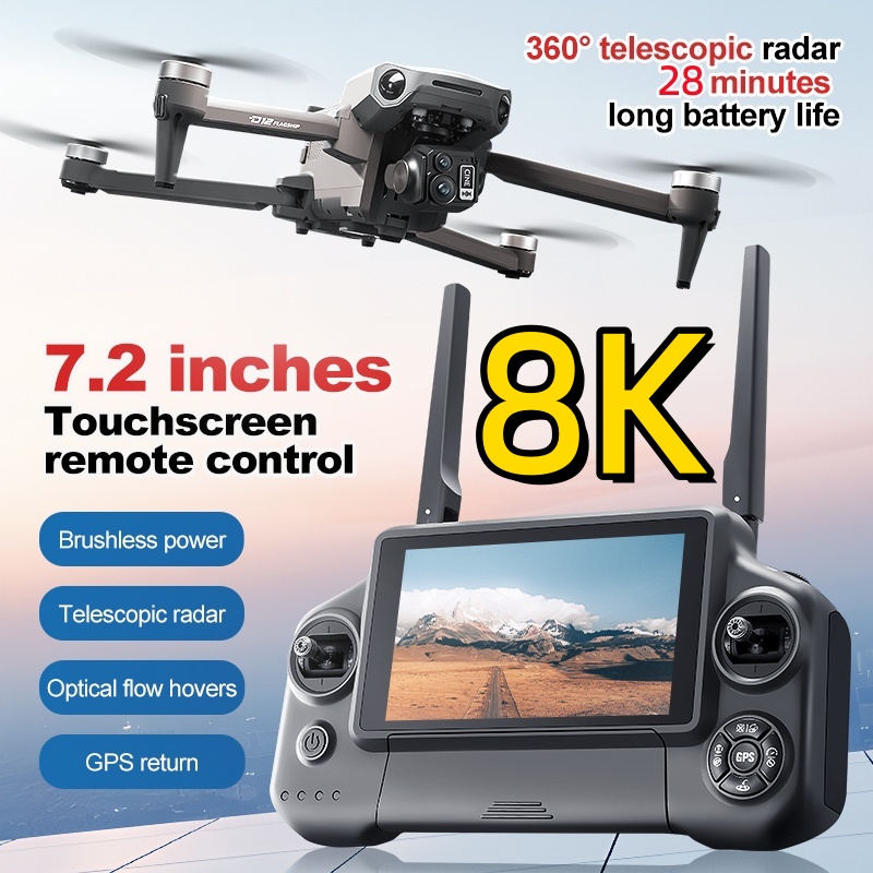 Drone Lidar - 8K 3-Achsen-Gimbal Bürstenloser 7,2-Zoll-Touchscreen FPV-Fernbedienung Quadcopter